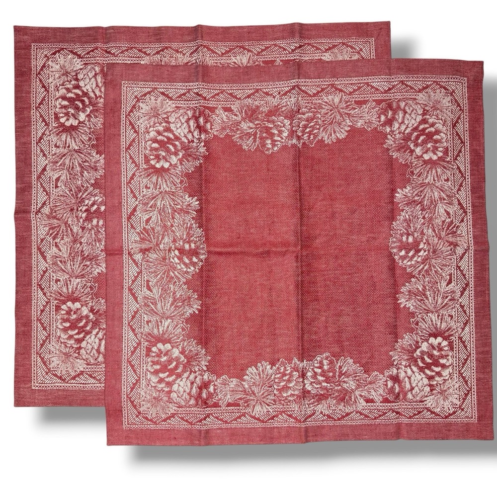 New Set/2 Williams Sonoma Winter Pinecone Jacquard Cotton & Linen Napkins Russia